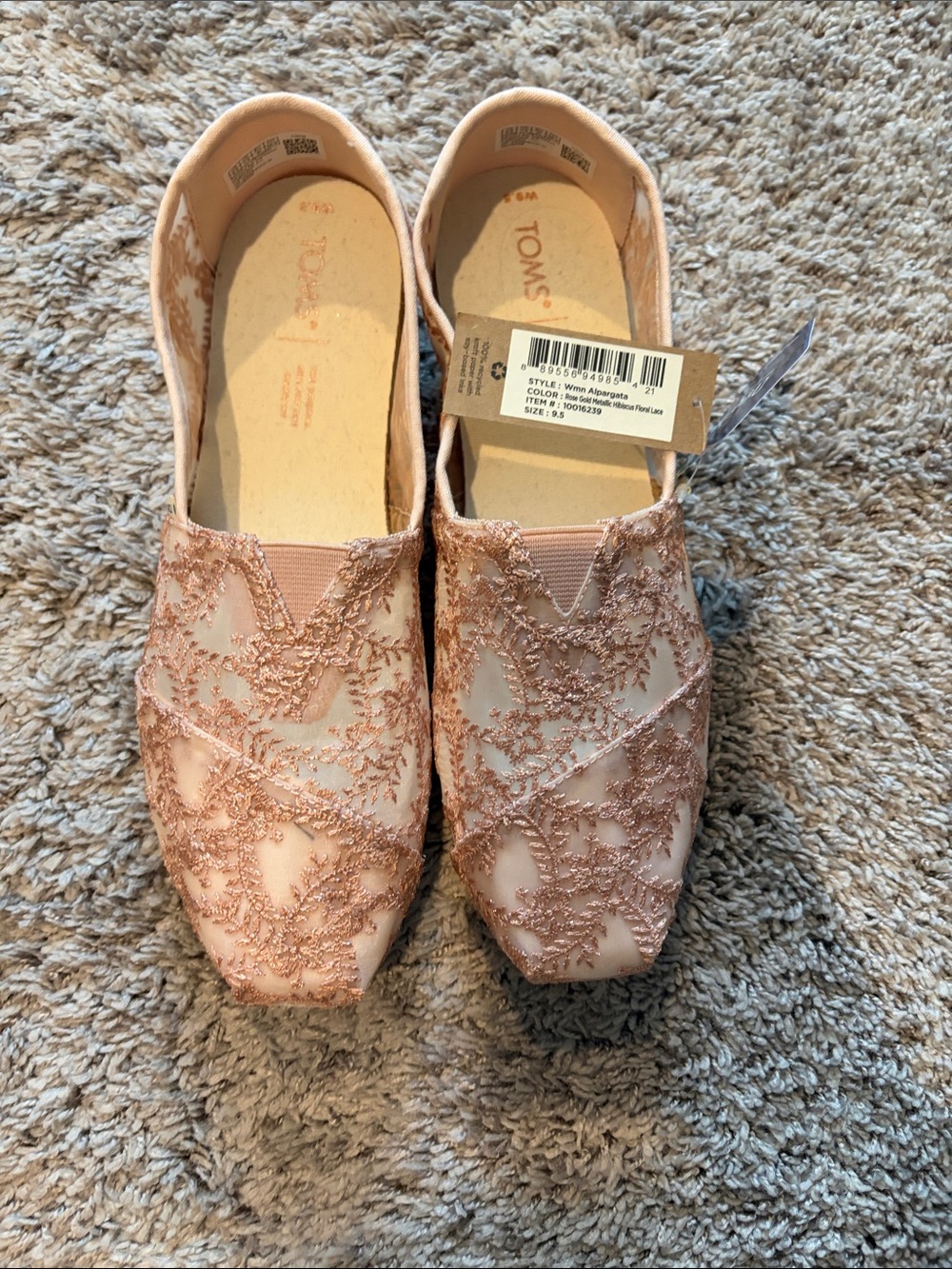 Toms Pink Lace Slip-On Flats